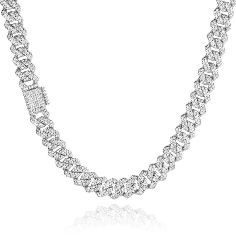 14MM Sterling Silver Baguette Cuban Chain - 18K Gold Plated - VVS1 Moissanite Necklace