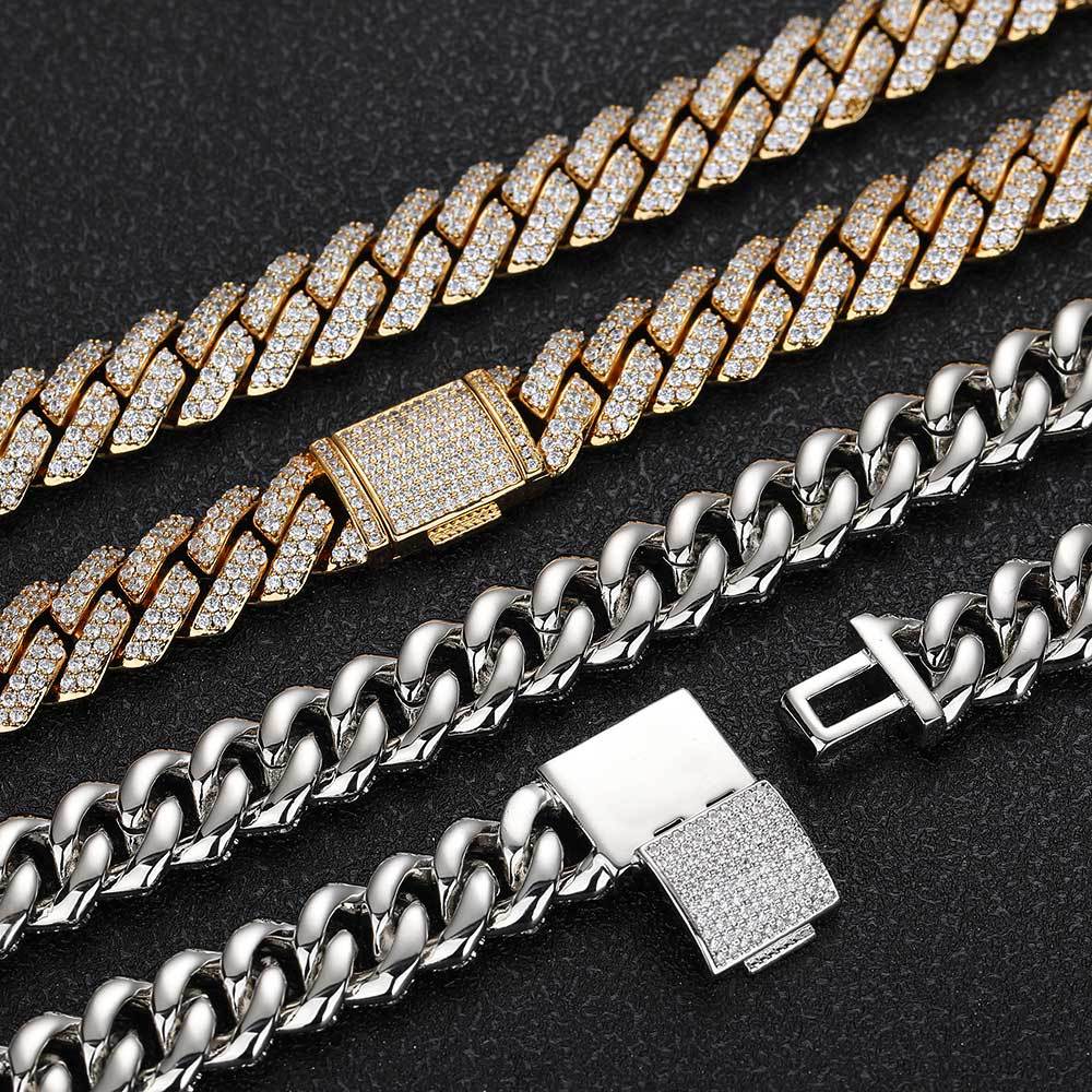 10MM Sterling Silver Baguette Cuban Chain - 18K Gold Plated - VVS1 Moissanite Bracelet