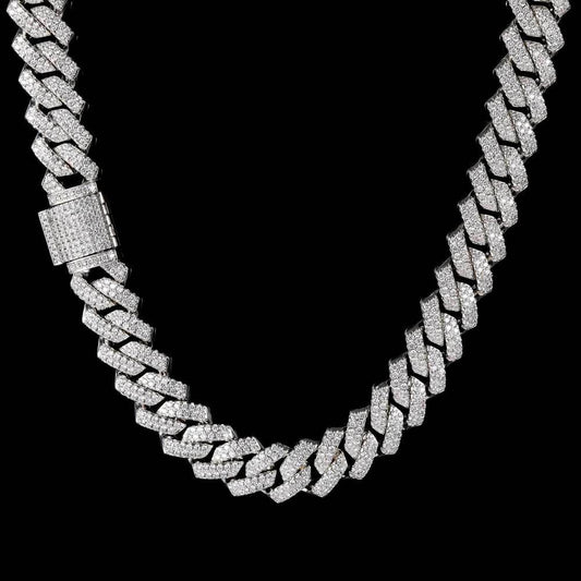 14MM Sterling Silver Baguette Cuban Chain - 18K Gold Plated - VVS1 Moissanite Necklace