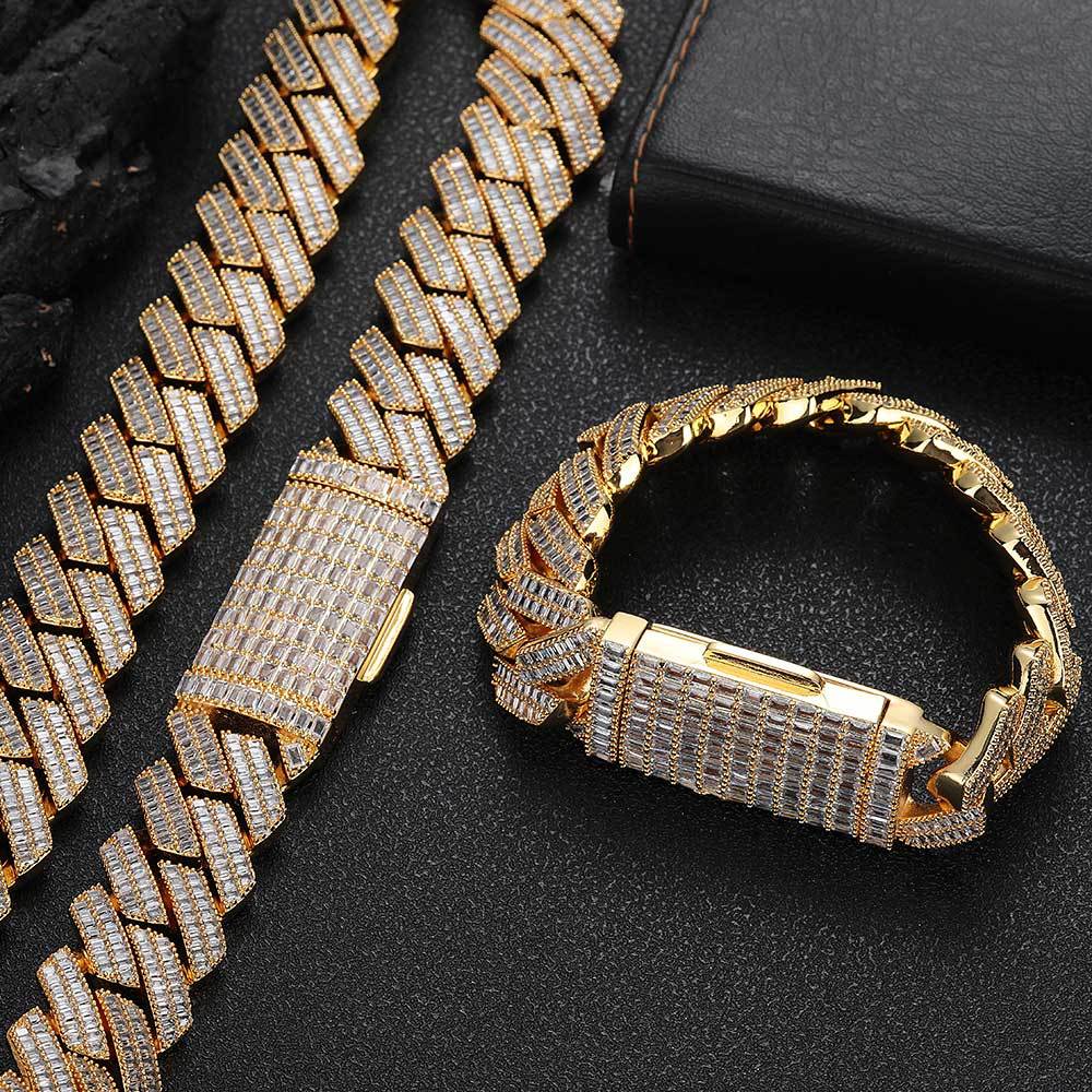 20mm Baguette Cuban Choker Chain - 5A CZ Iced Out 18K Gold Plated