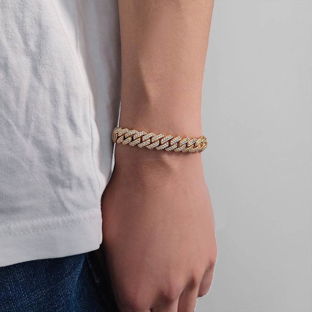 10mm Cuban Bracelet Chain - 5A CZ Iced Out 18K Gold Plated