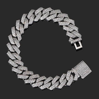 14MM Sterling Silver Baguette Cuban Chain - 18K Gold Plated - VVS1 Moissanite Bracelet