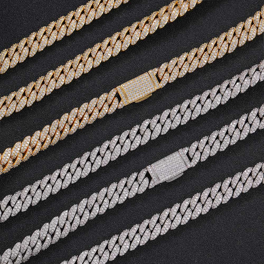 10MM Sterling Silver Cuban Chain - 18K Gold Plated - VVS1 Moissanite Bracelet