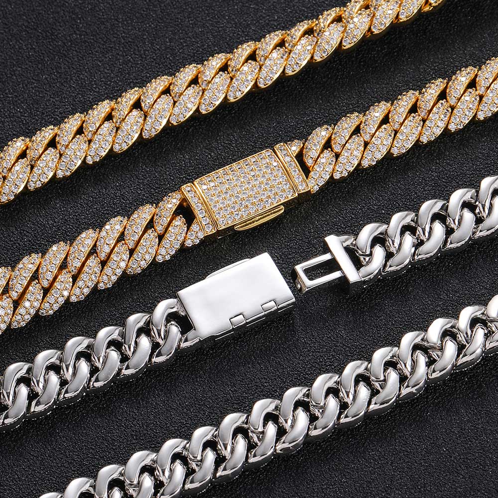 10MM Sterling Silver Cuban Chain - 18K Gold Plated - VVS1 Moissanite Bracelet