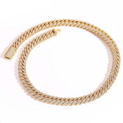 10MM Sterling Silver Cuban Chain - 18K Gold Plated - VVS1 Moissanite Necklace