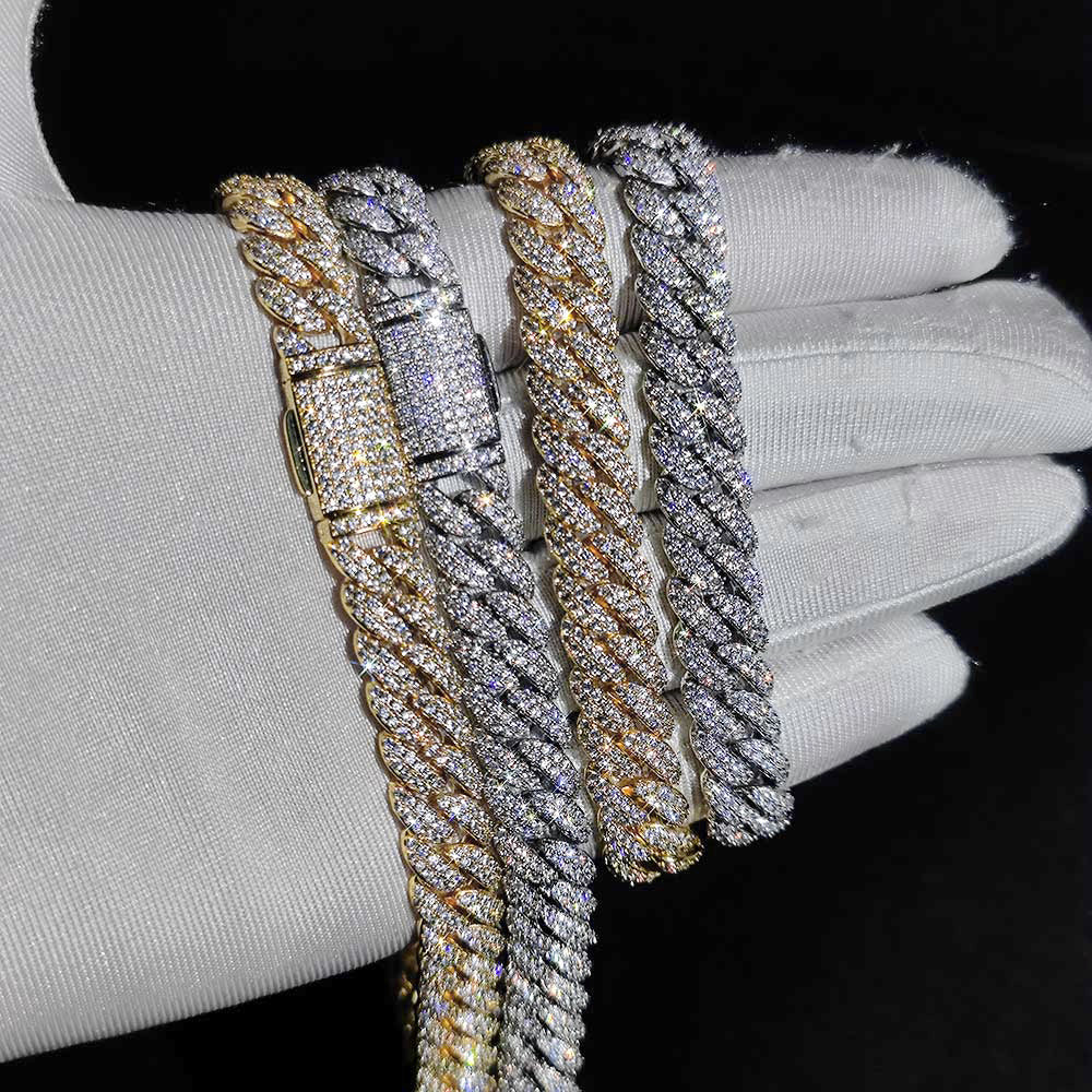 10MM Sterling Silver Cuban Chain - 18K Gold Plated - VVS1 Moissanite Bracelet